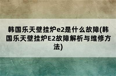 韩国乐天壁挂炉e2是什么故障(韩国乐天壁挂炉E2故障解析与维修方法)