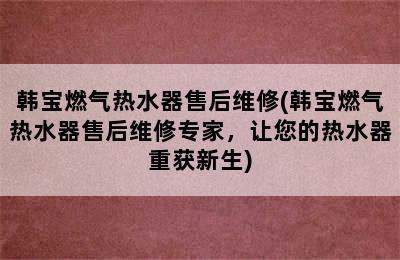 韩宝燃气热水器售后维修(韩宝燃气热水器售后维修专家，让您的热水器重获新生)