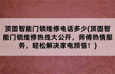 顶固智能门锁维修电话多少(顶固智能门锁维修热线大公开，师傅热情服务，轻松解决家电烦恼！)