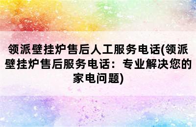 领派壁挂炉售后人工服务电话(领派壁挂炉售后服务电话：专业解决您的家电问题)