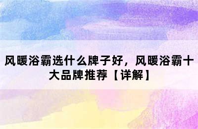 风暖浴霸选什么牌子好，风暖浴霸十大品牌推荐【详解】