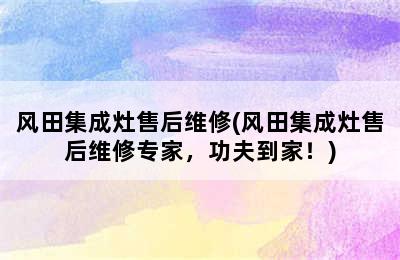 风田集成灶售后维修(风田集成灶售后维修专家，功夫到家！)