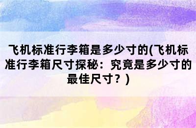 飞机标准行李箱是多少寸的(飞机标准行李箱尺寸探秘：究竟是多少寸的最佳尺寸？)