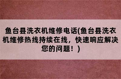 鱼台县洗衣机维修电话(鱼台县洗衣机维修热线持续在线，快速响应解决您的问题！)