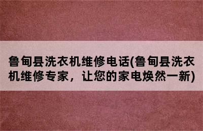 鲁甸县洗衣机维修电话(鲁甸县洗衣机维修专家，让您的家电焕然一新)