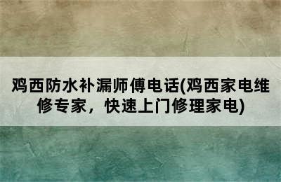 鸡西防水补漏师傅电话(鸡西家电维修专家，快速上门修理家电)