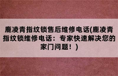 鹿凌青指纹锁售后维修电话(鹿凌青指纹锁维修电话：专家快速解决您的家门问题！)