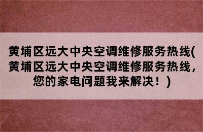 黄埔区远大中央空调维修服务热线(黄埔区远大中央空调维修服务热线，您的家电问题我来解决！)