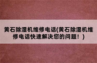 黄石除湿机维修电话(黄石除湿机维修电话快速解决您的问题！)