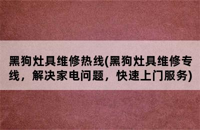 黑狗灶具维修热线(黑狗灶具维修专线，解决家电问题，快速上门服务)