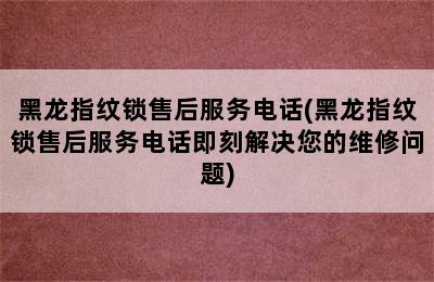 黑龙指纹锁售后服务电话(黑龙指纹锁售后服务电话即刻解决您的维修问题)