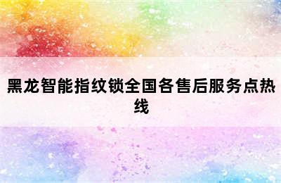 黑龙智能指纹锁全国各售后服务点热线